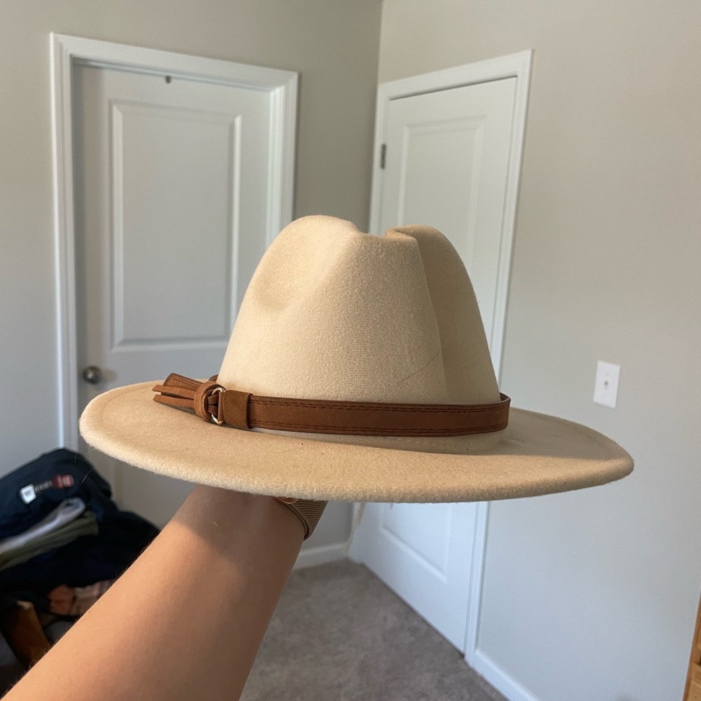 Womens Cream Fedora Hat with Brown Band